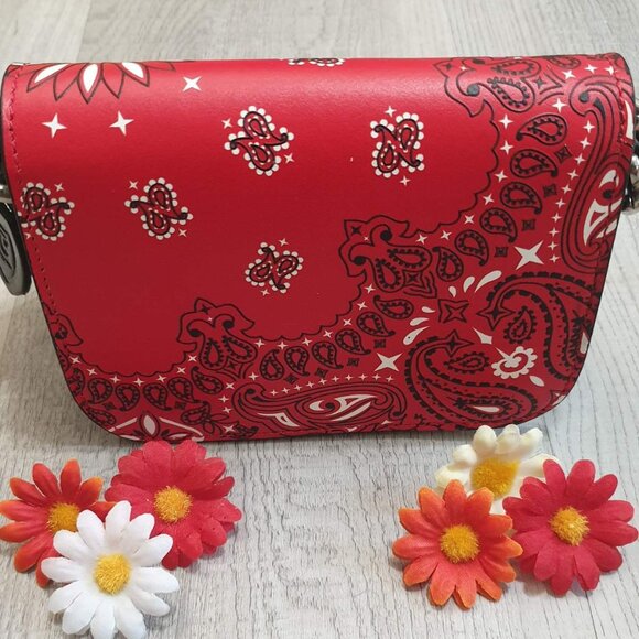 Italian HTC L.A Leather Handbag Paisley Red Black Small Casual Formal Purse Gift - Picture 9 of 10